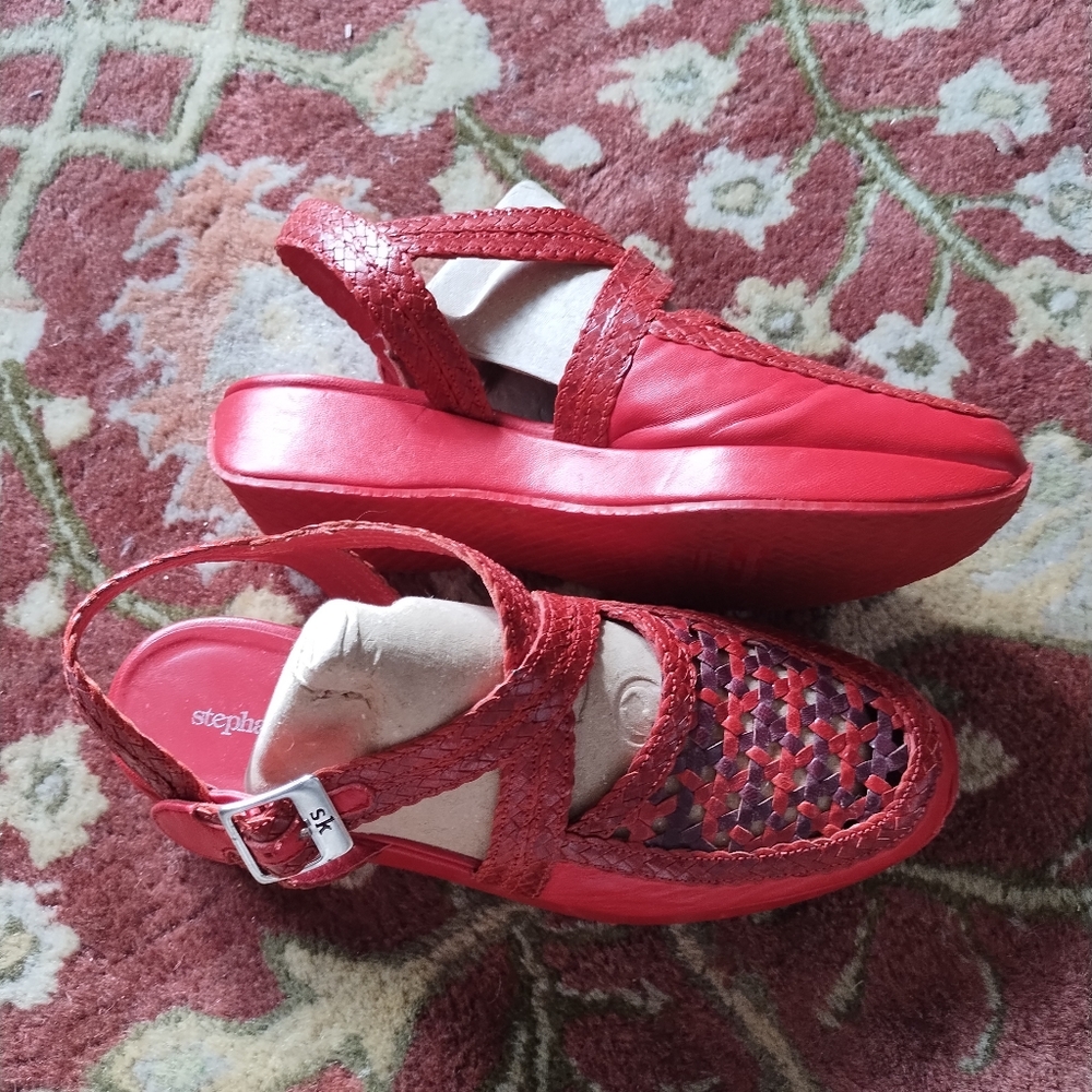 STEPHANE KELIAN Red Leather Woven Low Platform Shoes 38